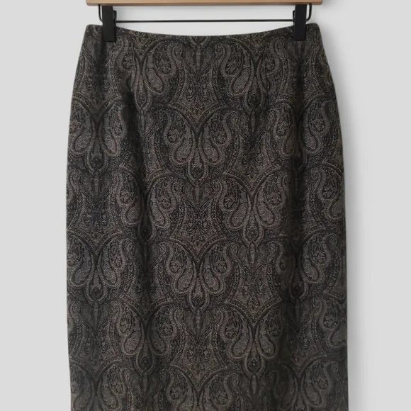 Talbots Black & Brown Paisley Wool Maxi Skirt – Fringe Hem Size 6 - Picture 2 of 14
